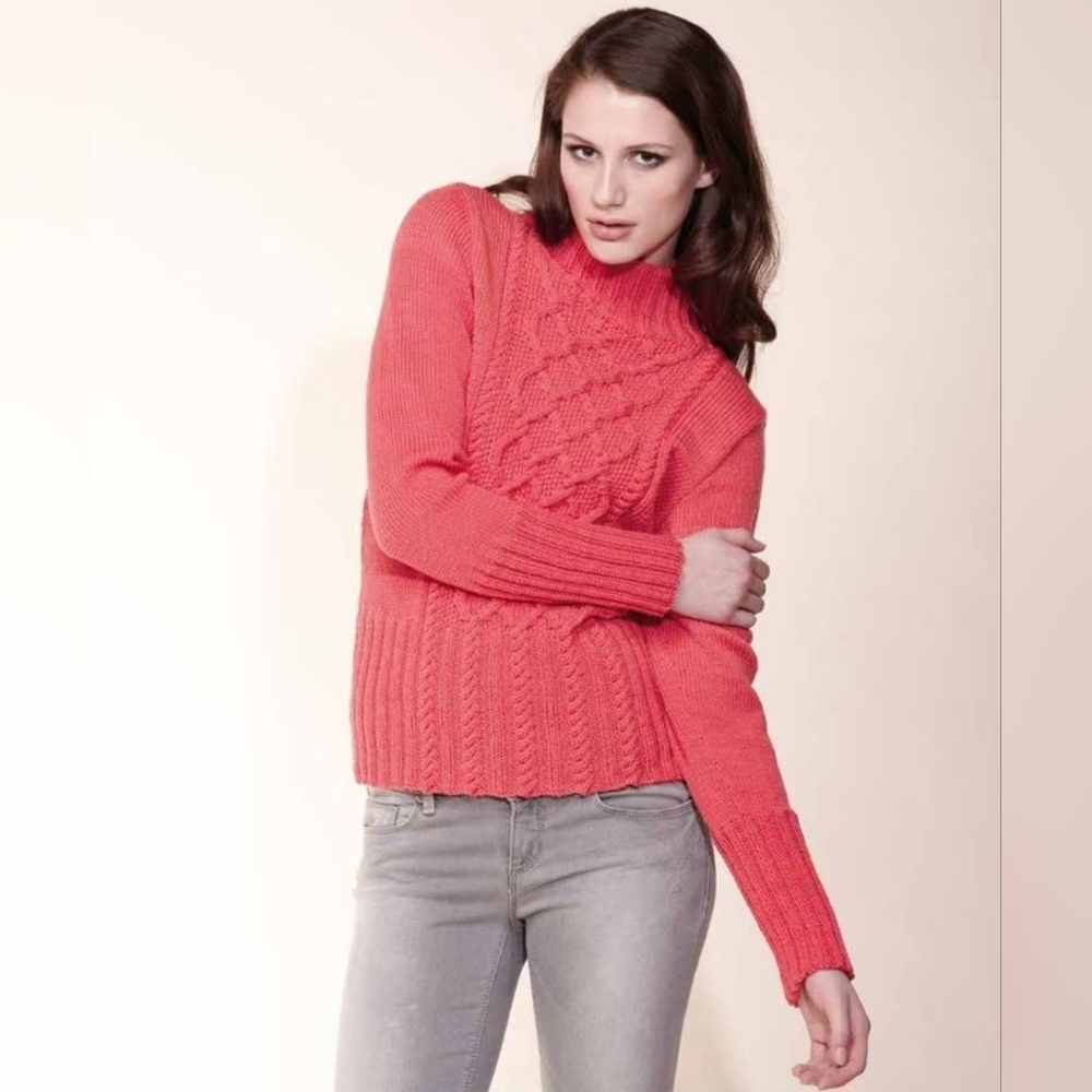NWOT | Cable Knit Ribbed Turtleneck Sweater | Coral/Salmon Pink | Handmade
